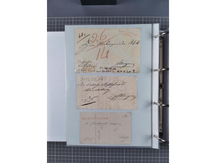 1820/60 (ca.), über 600 Vorphila- und Dienstbriefe, dabei rote und blaue Stempel, viele verschiedene Orte