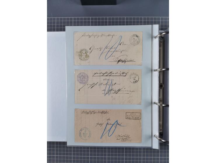 1820/60 (ca.), über 600 Vorphila- und Dienstbriefe, dabei rote und blaue Stempel, viele verschiedene Orte