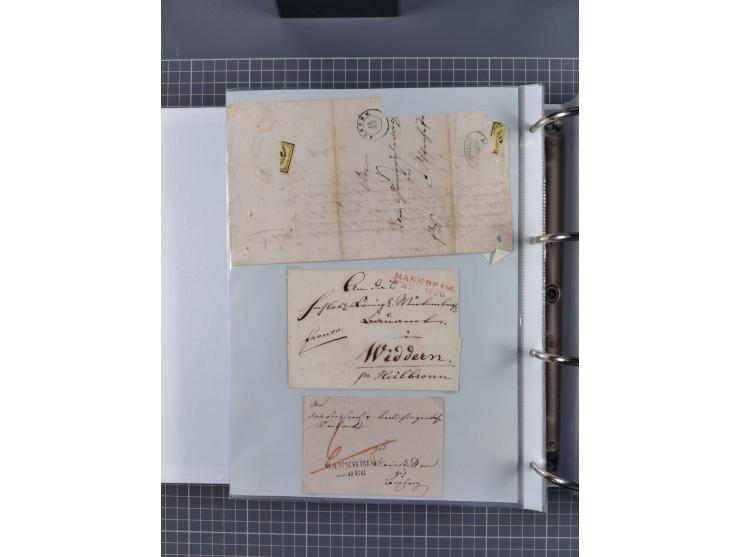 1820/60 (ca.), über 600 Vorphila- und Dienstbriefe, dabei rote und blaue Stempel, viele verschiedene Orte