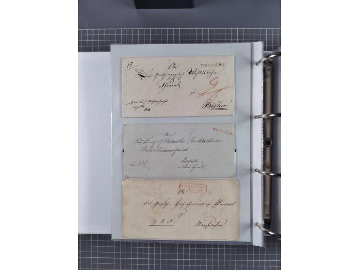 1820/60 (ca.), über 600 Vorphila- und Dienstbriefe, dabei rote und blaue Stempel, viele verschiedene Orte