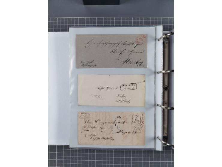 1820/60 (ca.), über 600 Vorphila- und Dienstbriefe, dabei rote und blaue Stempel, viele verschiedene Orte