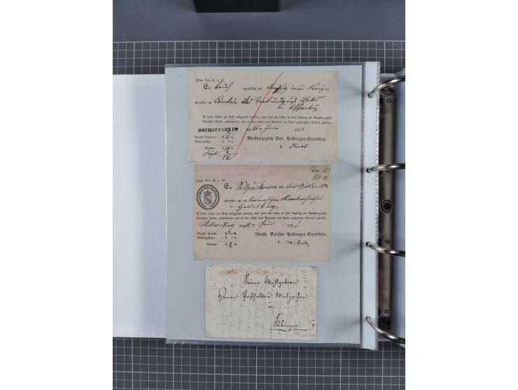 1820/60 (ca.), über 600 Vorphila- und Dienstbriefe, dabei rote und blaue Stempel, viele verschiedene Orte