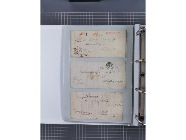 1820/60 (ca.), über 600 Vorphila- und Dienstbriefe, dabei rote und blaue Stempel, viele verschiedene Orte