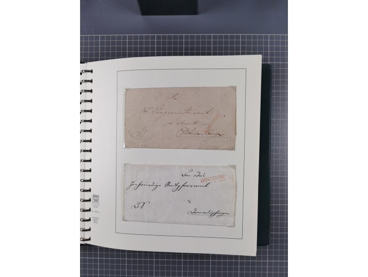 1820/60 (ca.), über 600 Vorphila- und Dienstbriefe, dabei rote und blaue Stempel, viele verschiedene Orte