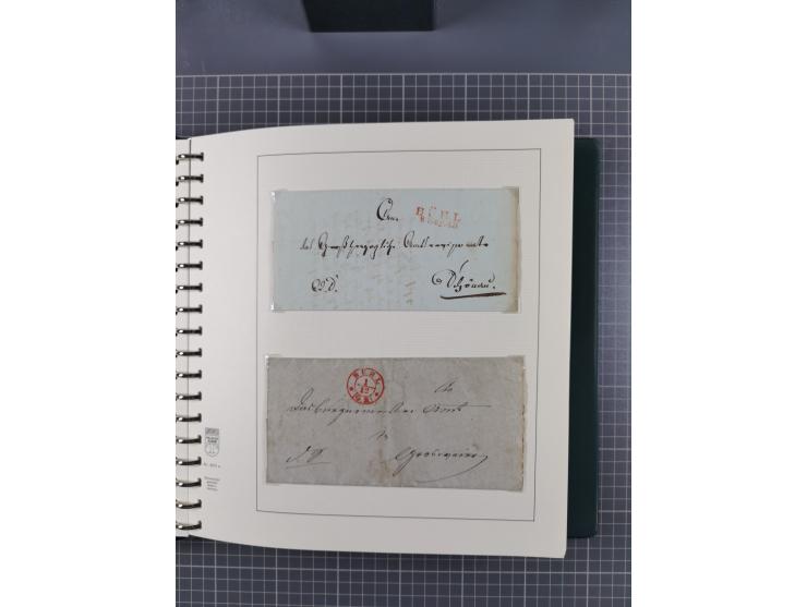 1820/60 (ca.), über 600 Vorphila- und Dienstbriefe, dabei rote und blaue Stempel, viele verschiedene Orte