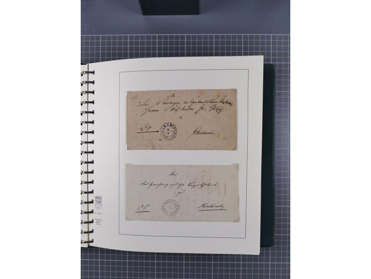 1820/60 (ca.), über 600 Vorphila- und Dienstbriefe, dabei rote und blaue Stempel, viele verschiedene Orte