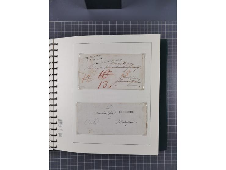 1820/60 (ca.), über 600 Vorphila- und Dienstbriefe, dabei rote und blaue Stempel, viele verschiedene Orte