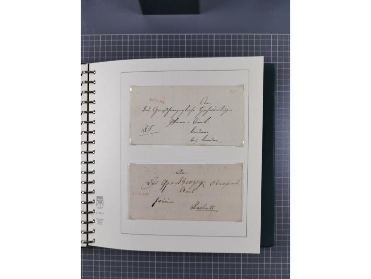 1820/60 (ca.), über 600 Vorphila- und Dienstbriefe, dabei rote und blaue Stempel, viele verschiedene Orte