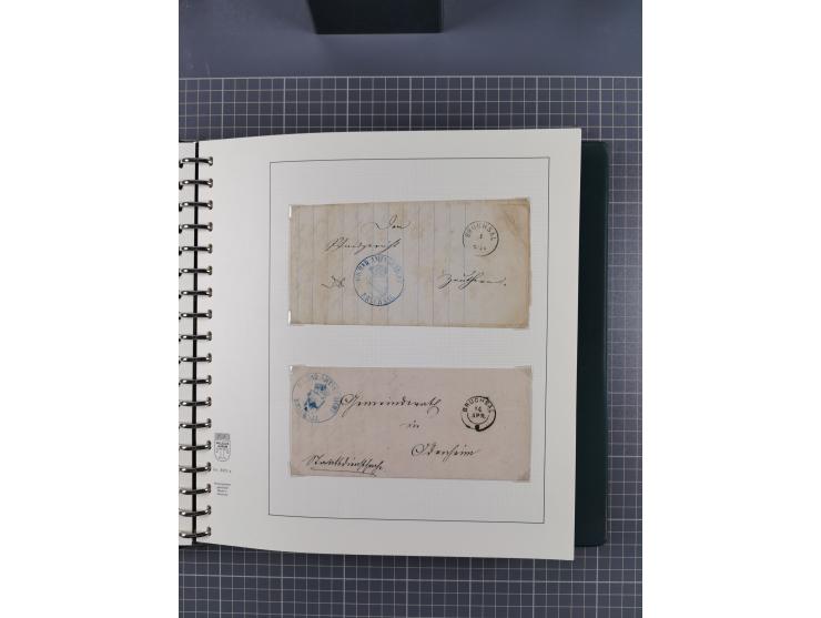 1820/60 (ca.), über 600 Vorphila- und Dienstbriefe, dabei rote und blaue Stempel, viele verschiedene Orte