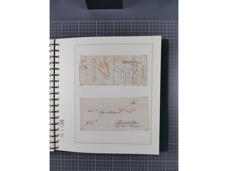 1820/60 (ca.), über 600 Vorphila- und Dienstbriefe, dabei rote und blaue Stempel, viele verschiedene Orte