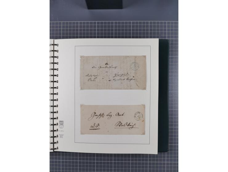 1820/60 (ca.), über 600 Vorphila- und Dienstbriefe, dabei rote und blaue Stempel, viele verschiedene Orte