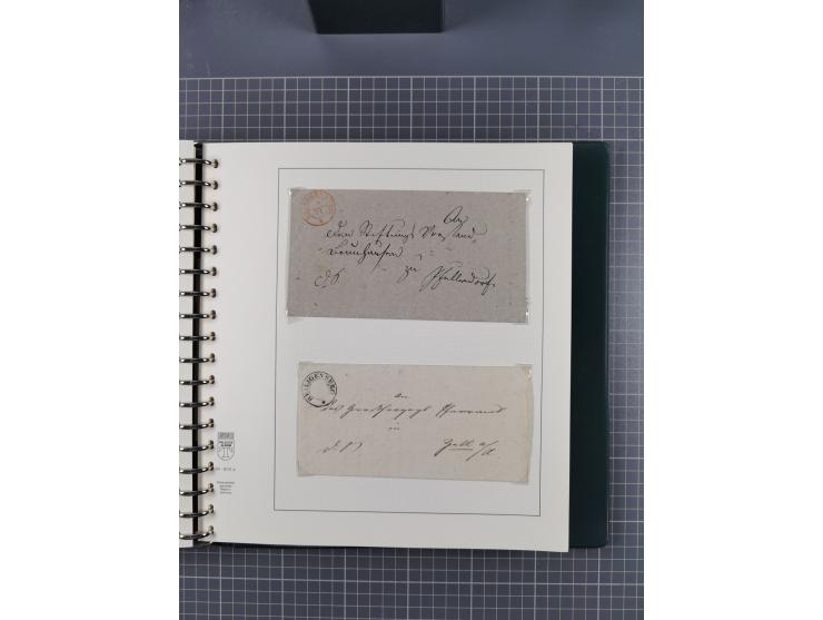 1820/60 (ca.), über 600 Vorphila- und Dienstbriefe, dabei rote und blaue Stempel, viele verschiedene Orte