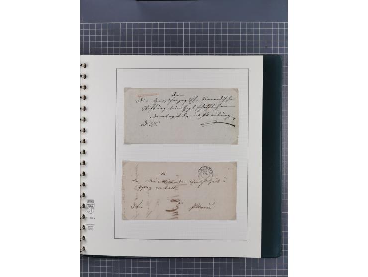1820/60 (ca.), über 600 Vorphila- und Dienstbriefe, dabei rote und blaue Stempel, viele verschiedene Orte