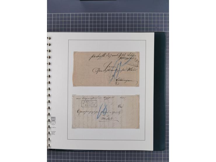 1820/60 (ca.), über 600 Vorphila- und Dienstbriefe, dabei rote und blaue Stempel, viele verschiedene Orte