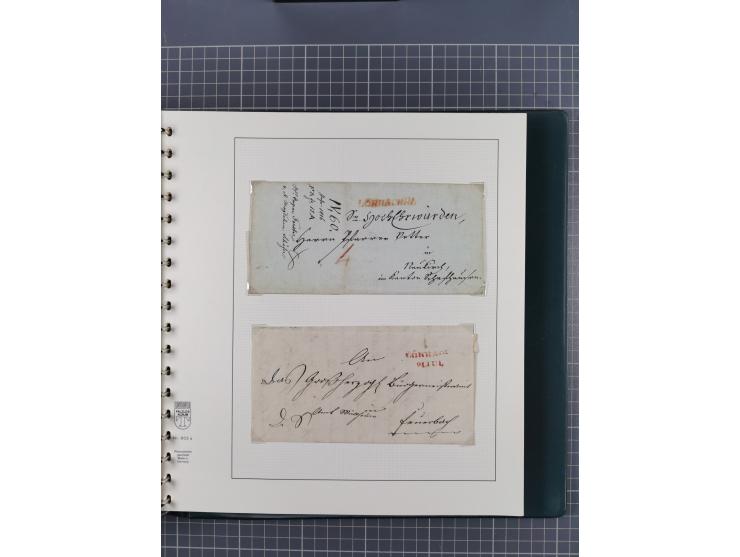 1820/60 (ca.), über 600 Vorphila- und Dienstbriefe, dabei rote und blaue Stempel, viele verschiedene Orte