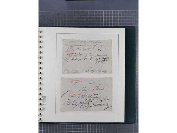 1820/60 (ca.), über 600 Vorphila- und Dienstbriefe, dabei rote und blaue Stempel, viele verschiedene Orte