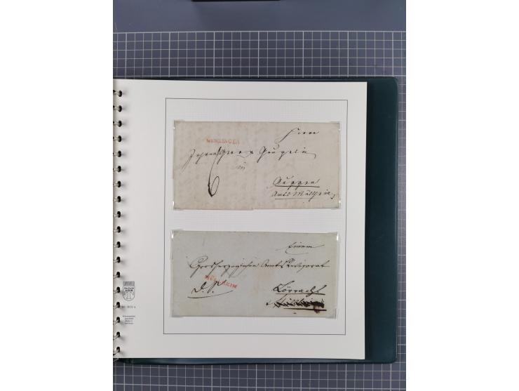 1820/60 (ca.), über 600 Vorphila- und Dienstbriefe, dabei rote und blaue Stempel, viele verschiedene Orte