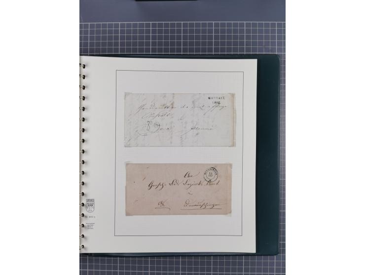 1820/60 (ca.), über 600 Vorphila- und Dienstbriefe, dabei rote und blaue Stempel, viele verschiedene Orte