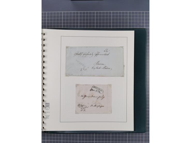 1820/60 (ca.), über 600 Vorphila- und Dienstbriefe, dabei rote und blaue Stempel, viele verschiedene Orte