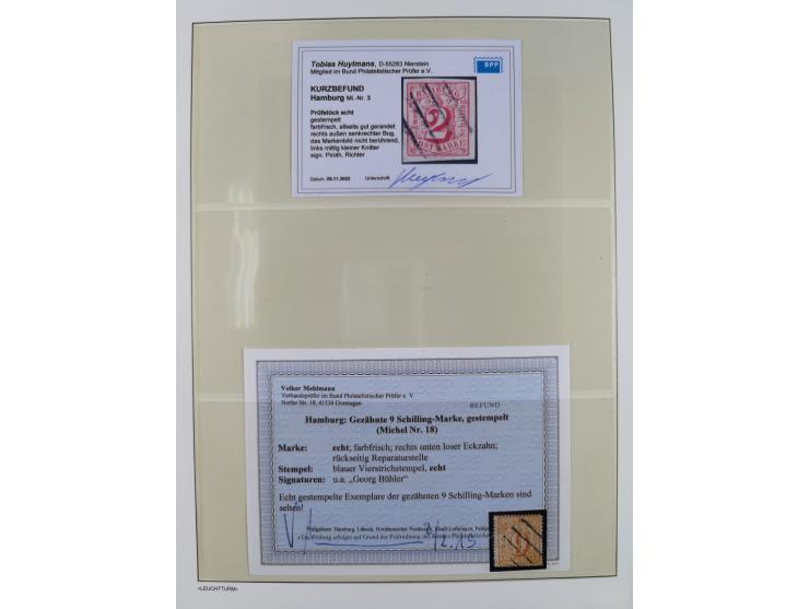 1859/67, meist gestempelte Sammlung, dabei u.a. Mi.-Nr. 3, 8a mit dänischer Nr. “2”, drei Briefe/Ganzsachen, dazu Stempelteil