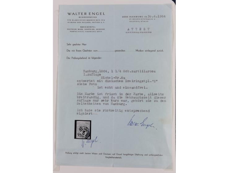 1859/67, meist gestempelte Sammlung, dabei u.a. Mi.-Nr. 3, 8a mit dänischer Nr. “2”, drei Briefe/Ganzsachen, dazu Stempelteil