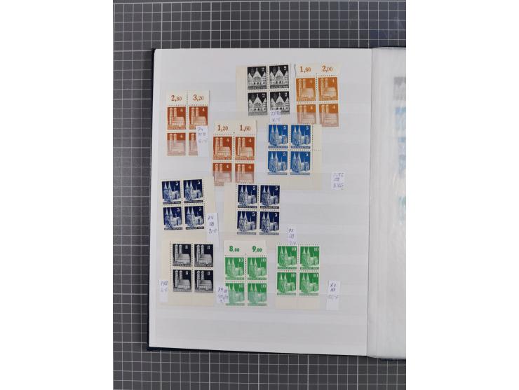 1948, meist postfrischer und gestempelter Bestand “Band/Netz” und “Bauten” mit u.a. Viererblocks, Marken mit Rändern, Bogenec