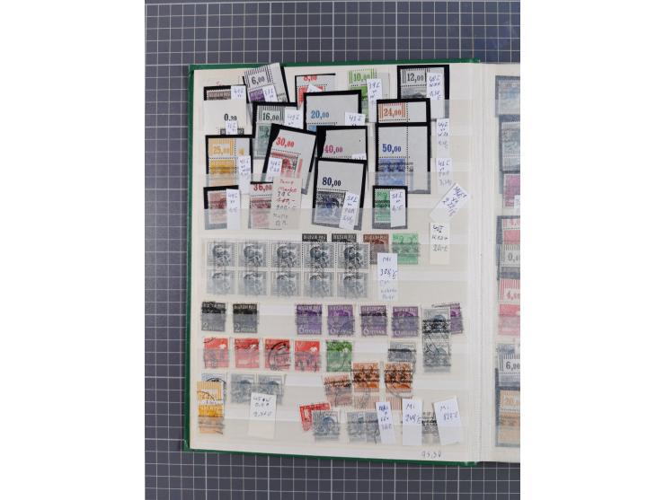 1948, meist postfrischer und gestempelter Bestand “Band/Netz” und “Bauten” mit u.a. Viererblocks, Marken mit Rändern, Bogenec