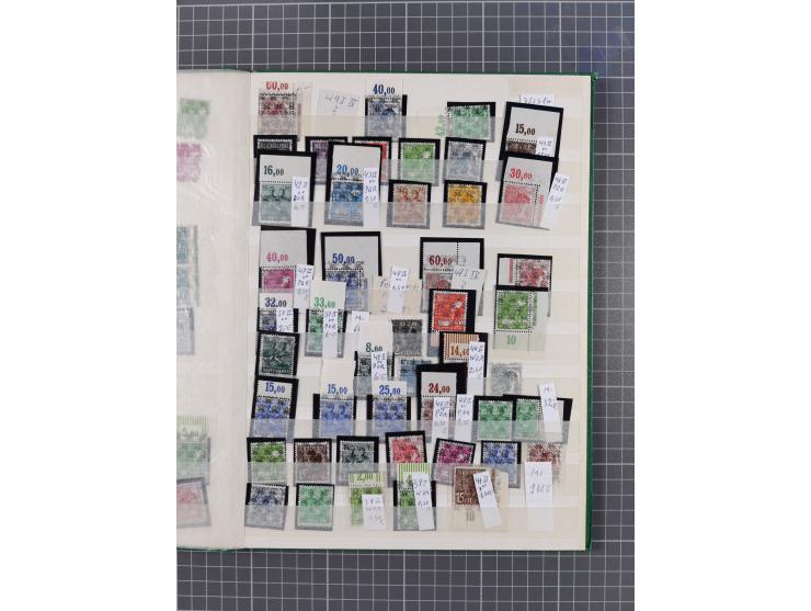 1948, meist postfrischer und gestempelter Bestand “Band/Netz” und “Bauten” mit u.a. Viererblocks, Marken mit Rändern, Bogenec