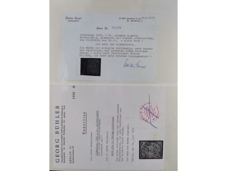 1852/67, gestempelte Sammlung mit 2 Briefen, dabei tadellose Mi. 1 (Befund Berger BPP), desweiteren Mi. 9 und 10a (je Fotoatt