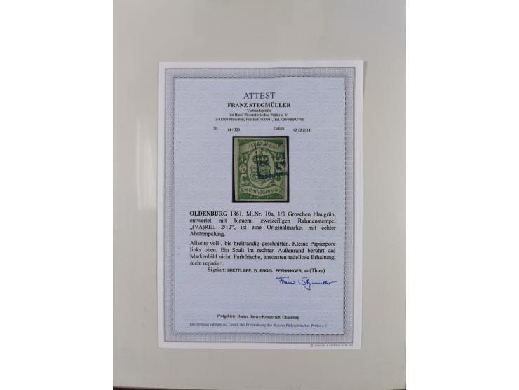 1852/67, gestempelte Sammlung mit 2 Briefen, dabei tadellose Mi. 1 (Befund Berger BPP), desweiteren Mi. 9 und 10a (je Fotoatt