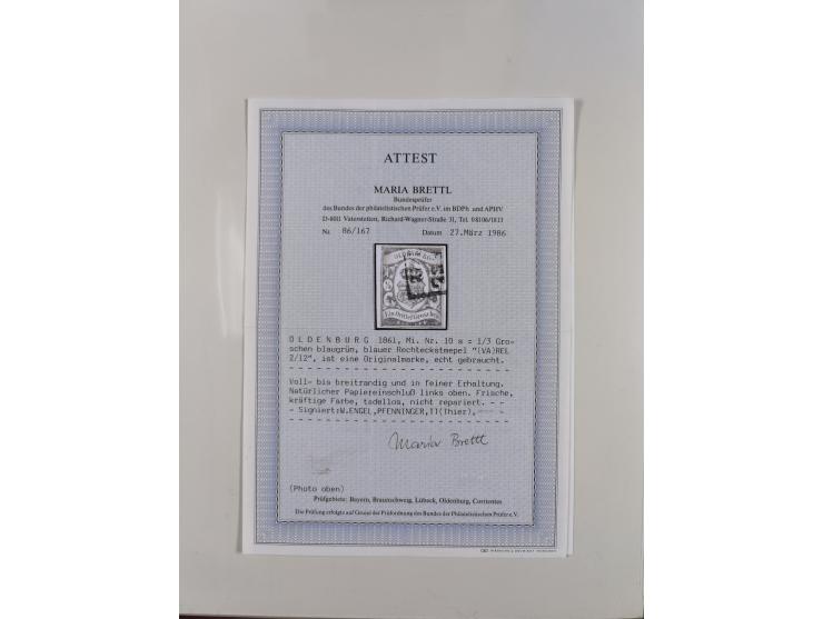 1852/67, gestempelte Sammlung mit 2 Briefen, dabei tadellose Mi. 1 (Befund Berger BPP), desweiteren Mi. 9 und 10a (je Fotoatt