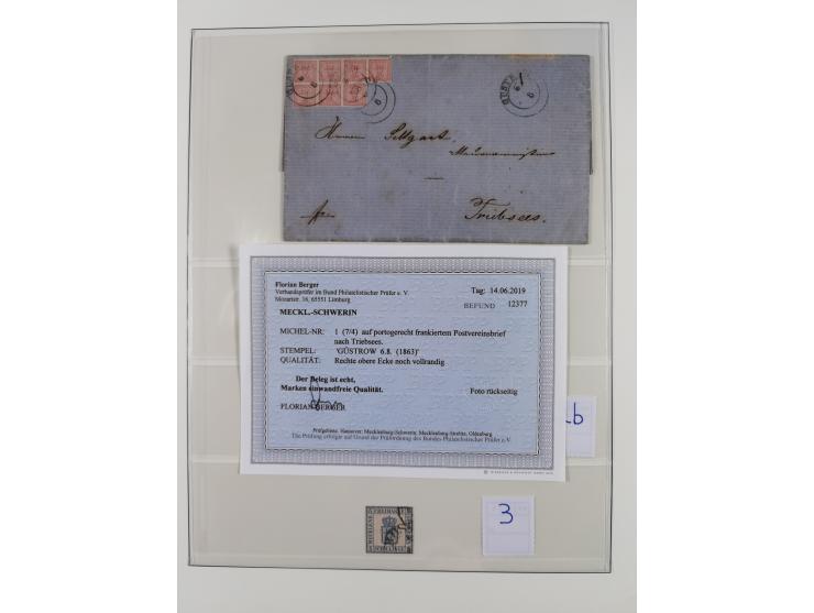 1856/67, gestempelte Sammlung mit 2 Briefen, dabei Schwerin Mi.4 (Attest Berger BPP), 6b (Befund Berger BPP) und Strelitz 1a,