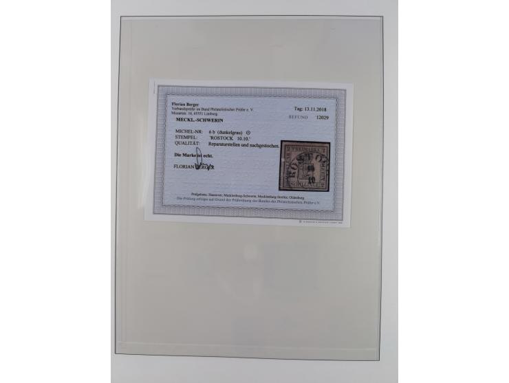 1856/67, gestempelte Sammlung mit 2 Briefen, dabei Schwerin Mi.4 (Attest Berger BPP), 6b (Befund Berger BPP) und Strelitz 1a,
