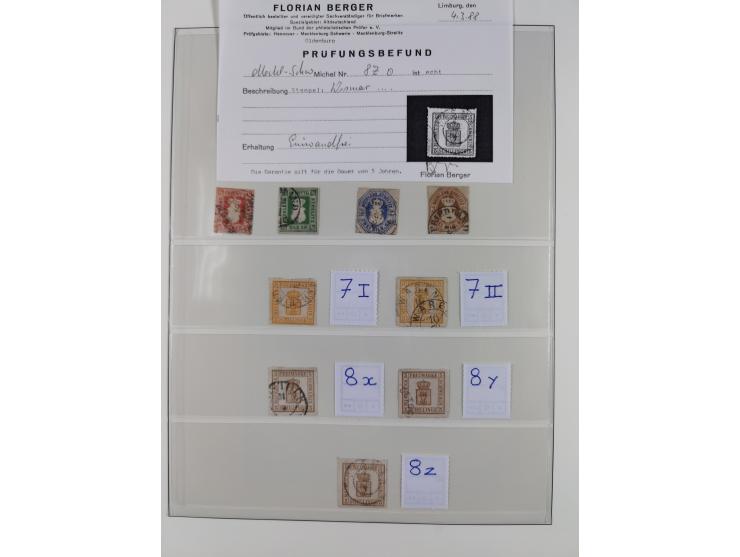 1856/67, gestempelte Sammlung mit 2 Briefen, dabei Schwerin Mi.4 (Attest Berger BPP), 6b (Befund Berger BPP) und Strelitz 1a,