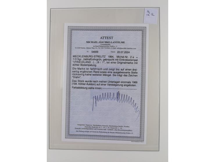 1856/67, gestempelte Sammlung mit 2 Briefen, dabei Schwerin Mi.4 (Attest Berger BPP), 6b (Befund Berger BPP) und Strelitz 1a,