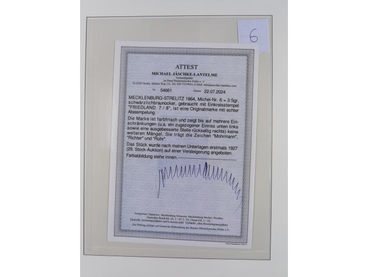1856/67, gestempelte Sammlung mit 2 Briefen, dabei Schwerin Mi.4 (Attest Berger BPP), 6b (Befund Berger BPP) und Strelitz 1a,