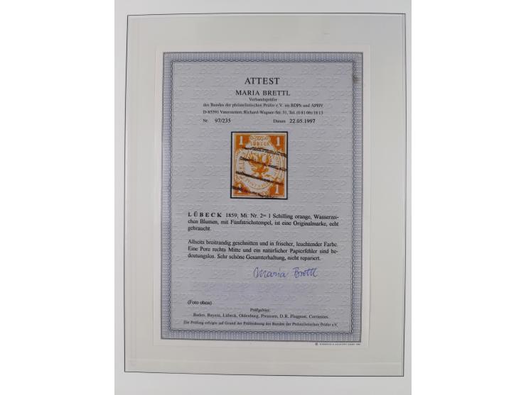 1859/67, gestempelte Sammlung mit Mi. 2, 4 (Attest bzw. Kurzbefund Brettl BPP) und 7 (Fotobefund Flemming BPP)&nbsp;