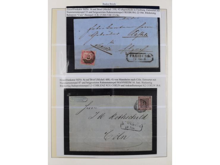 1851/58, meist gestempelte Sammlung und 4 Briefe, dabei u.a. Mi.-Nr. 1a, 1b, 16 auf Brief und Briefstück, 17c, 21, etc., fern