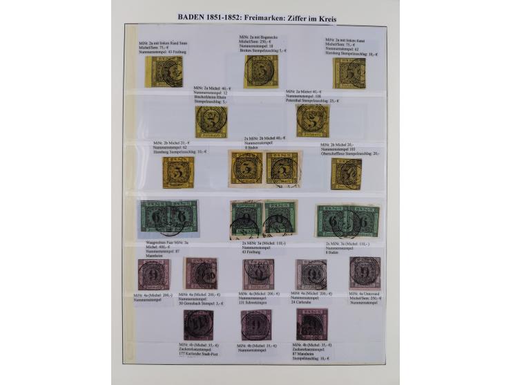 1851/58, meist gestempelte Sammlung und 4 Briefe, dabei u.a. Mi.-Nr. 1a, 1b, 16 auf Brief und Briefstück, 17c, 21, etc., fern