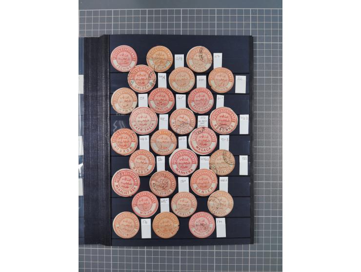 1867/90, Interpostal seals, collection of about 218 different, several cancelled, including offices abroad