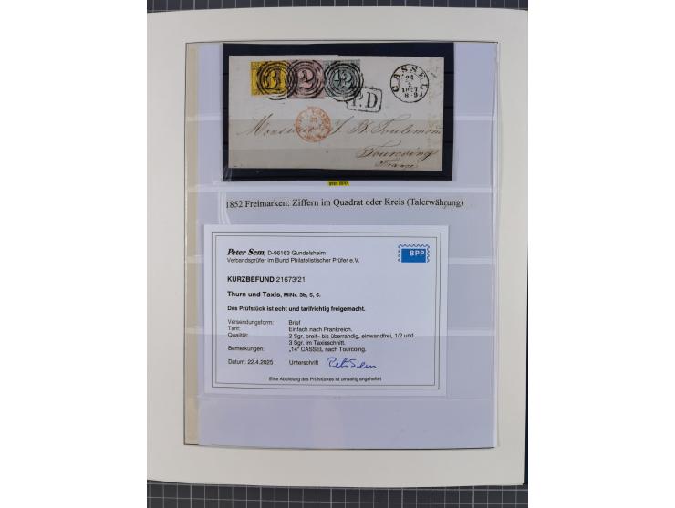 1852/66, gestempelte Sammlung und 48 Briefe und Ganzsachen, dabei viele Ausgaben mehrfach mit Nuancen, auch besseren Stempeln