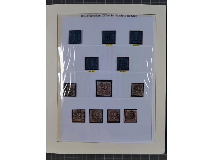 1852/66, gestempelte Sammlung und 48 Briefe und Ganzsachen, dabei viele Ausgaben mehrfach mit Nuancen, auch besseren Stempeln