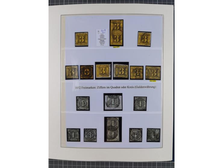 1852/66, gestempelte Sammlung und 48 Briefe und Ganzsachen, dabei viele Ausgaben mehrfach mit Nuancen, auch besseren Stempeln