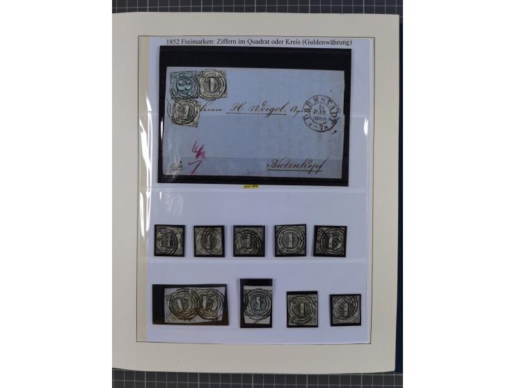 1852/66, gestempelte Sammlung und 48 Briefe und Ganzsachen, dabei viele Ausgaben mehrfach mit Nuancen, auch besseren Stempeln