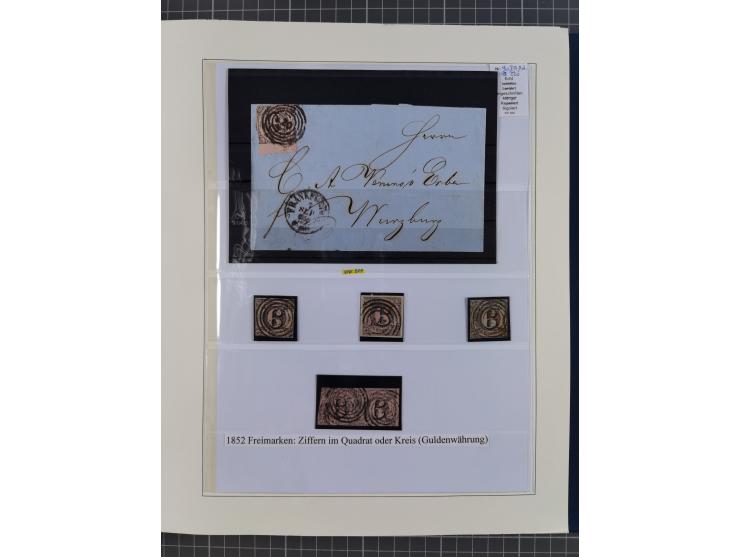 1852/66, gestempelte Sammlung und 48 Briefe und Ganzsachen, dabei viele Ausgaben mehrfach mit Nuancen, auch besseren Stempeln