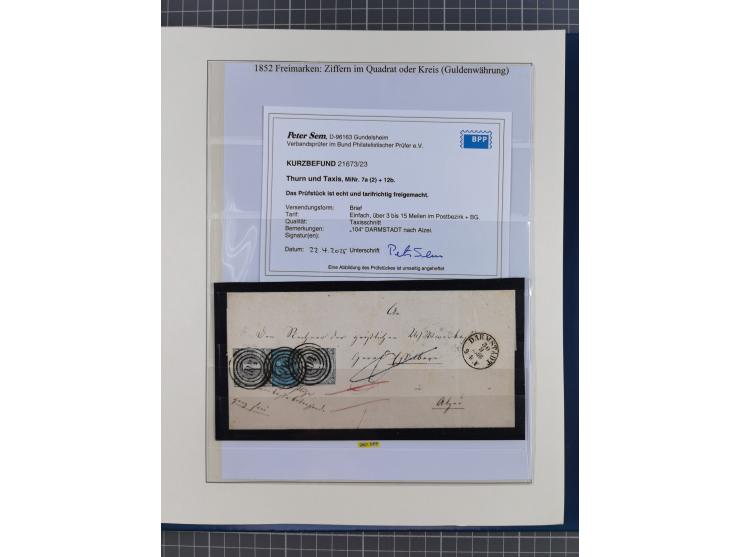 1852/66, gestempelte Sammlung und 48 Briefe und Ganzsachen, dabei viele Ausgaben mehrfach mit Nuancen, auch besseren Stempeln
