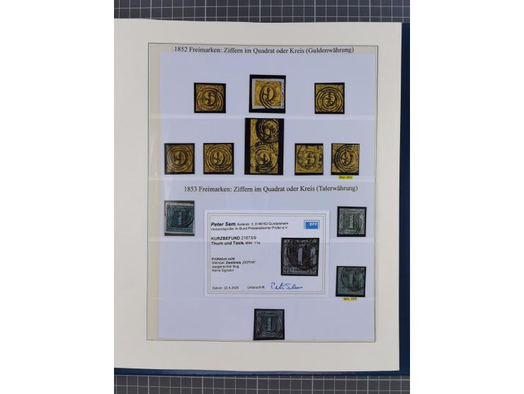 1852/66, gestempelte Sammlung und 48 Briefe und Ganzsachen, dabei viele Ausgaben mehrfach mit Nuancen, auch besseren Stempeln