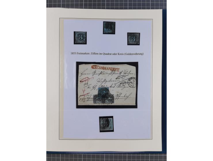 1852/66, gestempelte Sammlung und 48 Briefe und Ganzsachen, dabei viele Ausgaben mehrfach mit Nuancen, auch besseren Stempeln
