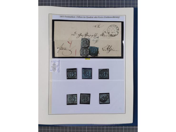 1852/66, gestempelte Sammlung und 48 Briefe und Ganzsachen, dabei viele Ausgaben mehrfach mit Nuancen, auch besseren Stempeln