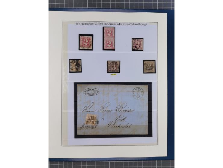 1852/66, gestempelte Sammlung und 48 Briefe und Ganzsachen, dabei viele Ausgaben mehrfach mit Nuancen, auch besseren Stempeln